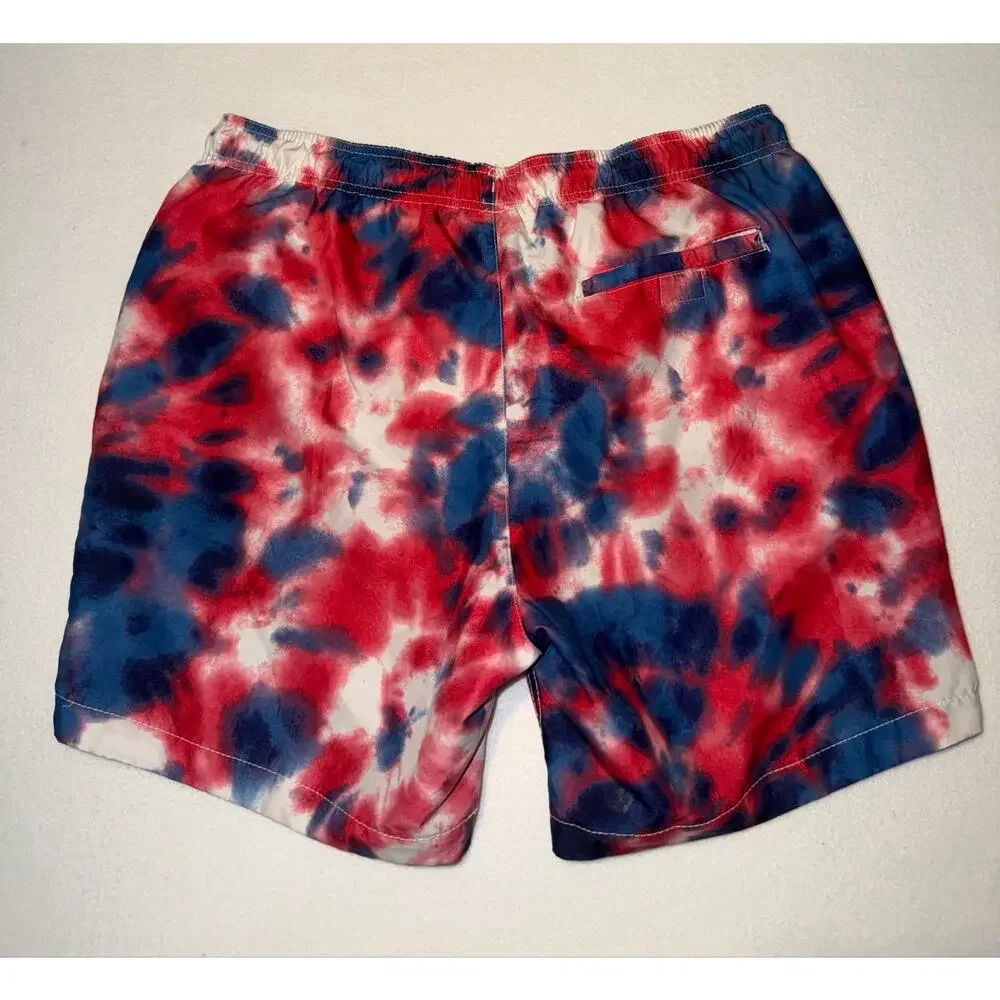 Walnut & 39th men’s tie dye red, white and blue patriotic swim trunks